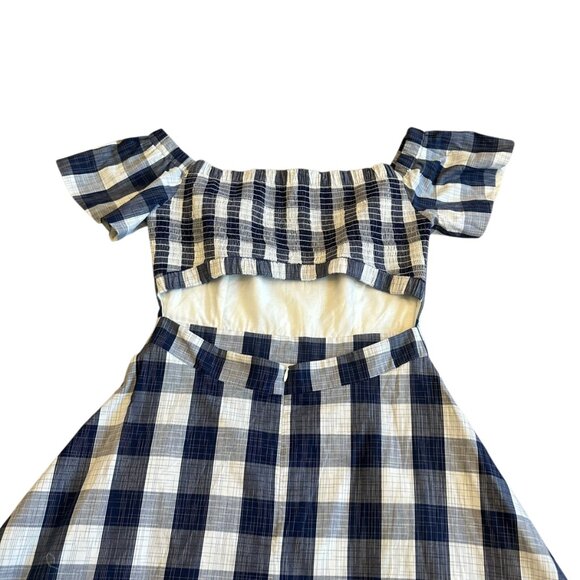 Adelyn Rae Off-Shoulder Gingham Plaid Dress Cutout Back A-Line Size Medium NWT - Picture 8 of 12